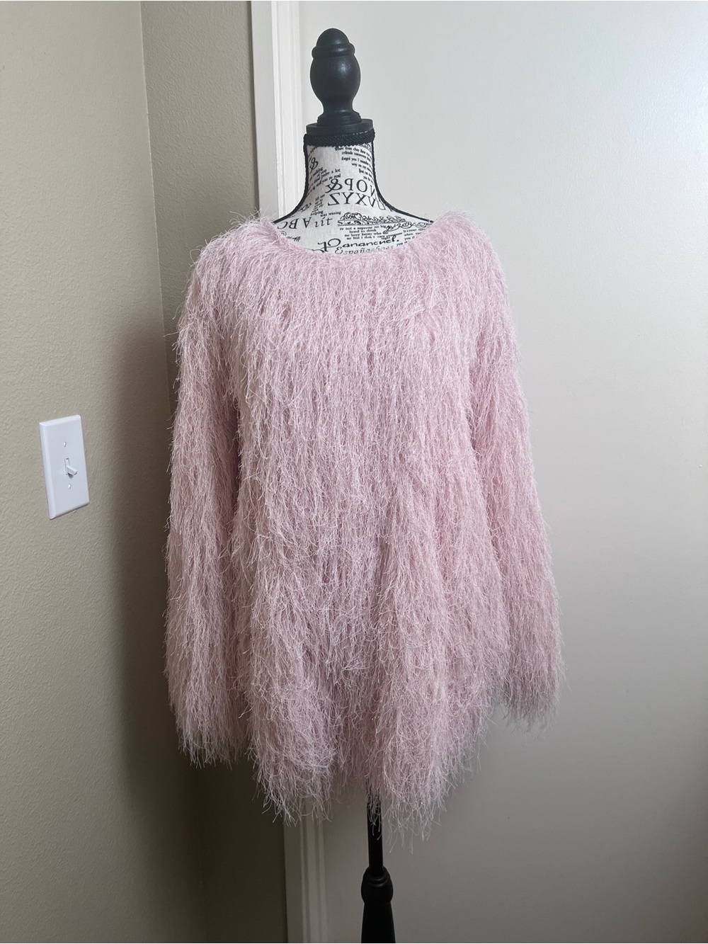 NWT Pink Metallic Fringe Shaggy Oversized Mini Dress Party Statement